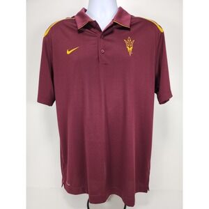 Nike Dri Fit Arizona State Sun Devils Polo Shirt‎ Men's L Burgundy Yellow Cool